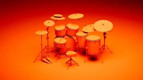 The orange drum kit in the background in the same colour. Musical instruments. Stock Footage 201172831