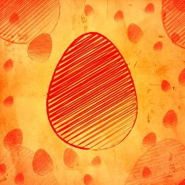 Orange easter egg over yellow old paper background with eggs Illustrazione stock