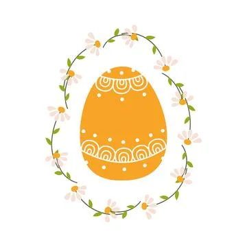 Orange Easter egg with white lace ornament and polka dot pattern inside daisy Stock Illustration
