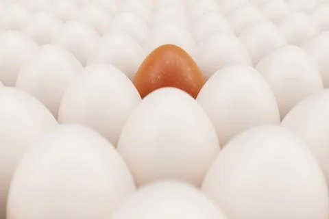 Orange egg in a centre. Background of white chicken eggs with one orange egg Stock Illustration