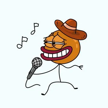 An orange egg yolk character singing into a microphone with cowboy hat. Funny ca Stock Illustration