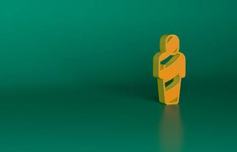 Orange Egypt mummy icon isolated on green background. Minimalism concept. 3D Stock Illustration