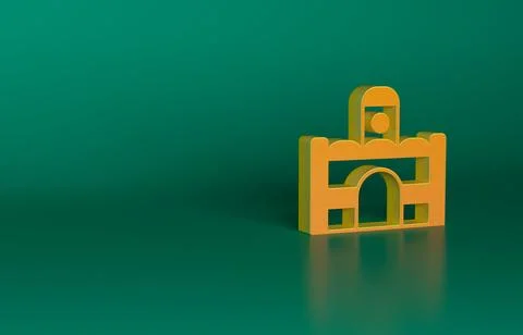 Orange Egyptian house icon isolated on green background. Minimalism concept. 3D Ilustración de archivo