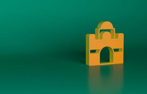 Orange Egyptian house icon isolated on green background. Minimalism concept. 3D Ilustración de archivo
