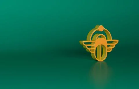 Orange Egyptian Scarab icon isolated on green background. Winged scarab Beetle Stock Illustration