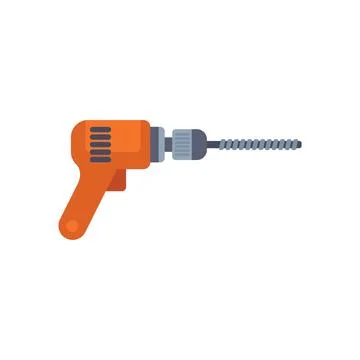 Orange electric drill with a long drill bit for construction works Illustration