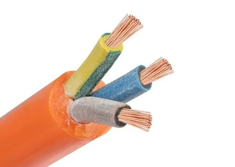 Orange Electrical Cable with Color-Coded Copper Wires Stock Photos