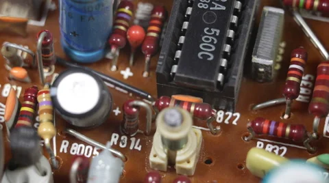 Orange Electronic Board Background Vintage Old Components Obsolete Technologies Stock Footage 44355003