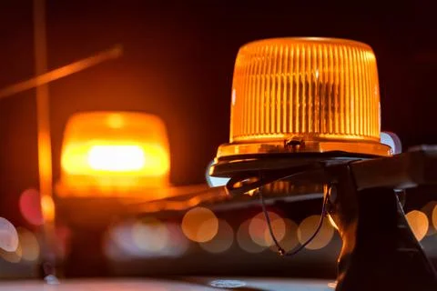Orange emergency light close Foto stock