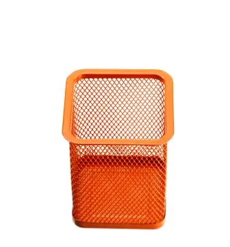 Orange empty holder cup for pens isolated on white background Stock Photos