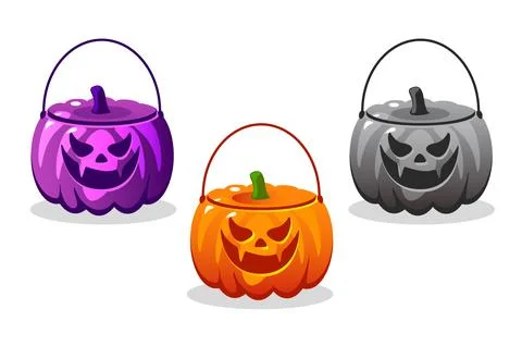 Orange empty pumpkin baskets. Halloween vector objects Stock Illustration