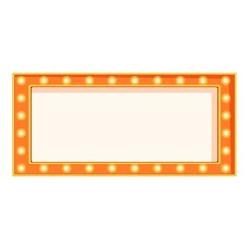 Orange empty rectangular vintage wall sign with light bulbs is shining on white 库存插图