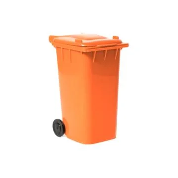 Orange empty recycling bin Foto stock