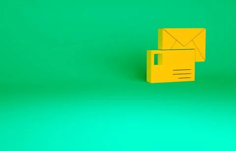 Orange Envelope icon isolated on green background. Email message letter symbo Stock Illustration