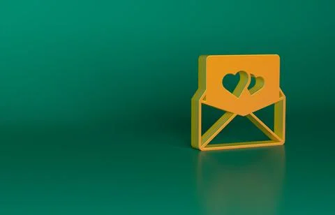 Orange Envelope with Valentine heart icon isolated on green background. Message Illustrazione stock