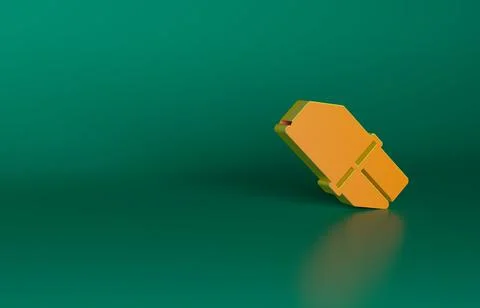 Orange Eraser or rubber icon isolated on green background. Minimalism concept 스톡 일러스트