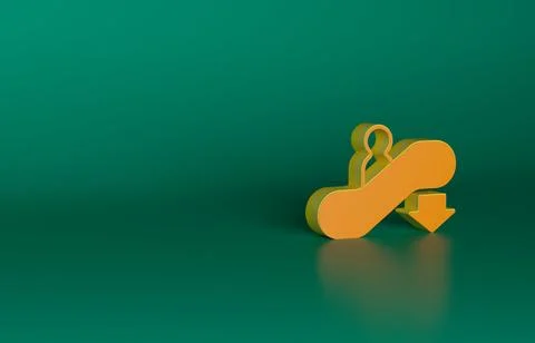 Orange Escalator down icon isolated on green background. Minimalism concept. 3D イラスト素材