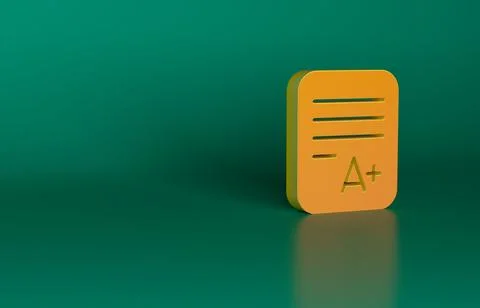 Orange Exam sheet with A plus grade icon isolated on green background. Test Stockillustratie