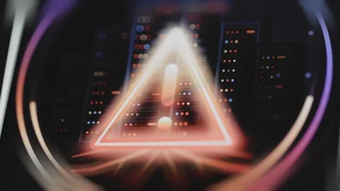 Orange exclamation triangle covers server cabinet cluster Stock-Footage 344109361