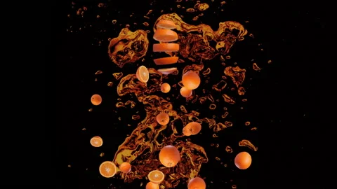 Orange explode into refreshing juice with bubbles - on black background Stock Footage 150441494