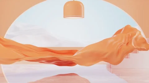 Orange fabric flowing dynamically in abstract minimalist architectural spac.. Stock Footage 332317463