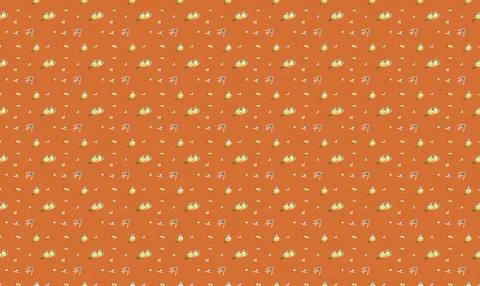 Orange fabric with small white and green floral pattern Illustrazione stock
