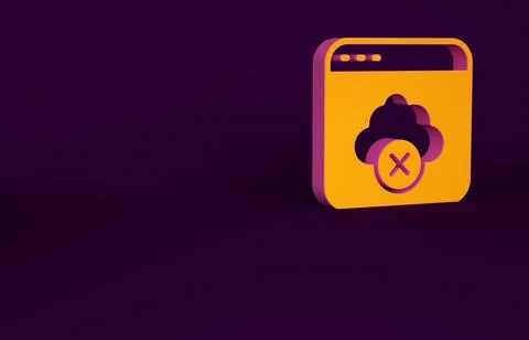 Orange Failed access cloud storage icon isolated on purple background. Cloud  Illustrazione stock
