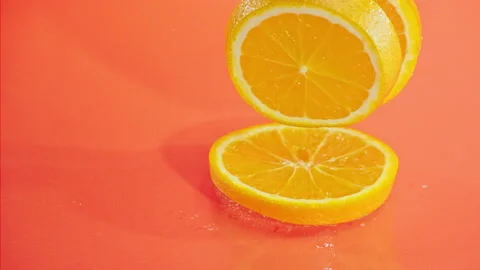 Orange fall into the water on  background Super slow-mo 1000 fps 動画素材 163961086
