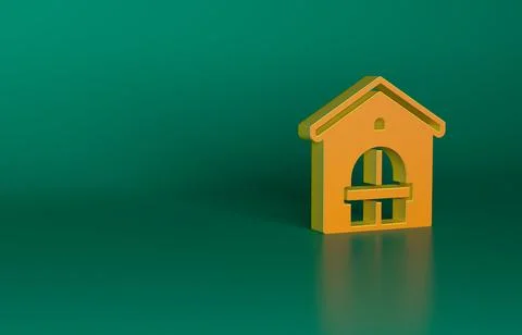 Orange Farm house icon isolated on green background. Minimalism concept. 3D Ilustración de archivo