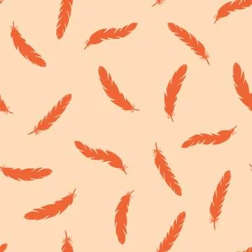 Orange feathers seamless pattern on Pink background. Stock Illustration