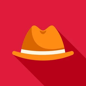 Orange fedora hat with long shadow on red background Stock Illustration