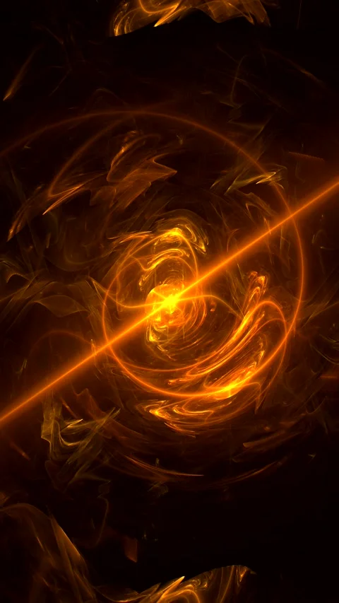 Orange fiery glowing swirling pattern of curved waves and rays Stock Footage 340902180