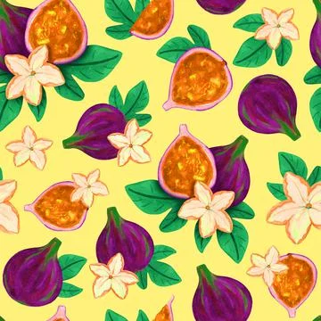 Orange fig fruit seamless pattern. Hand drawn watercolor illustration Stock Illustration