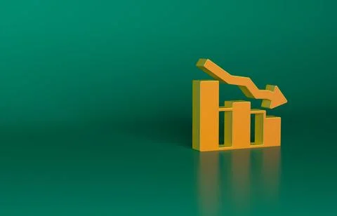 Orange Financial growth decrease icon isolated on green background. Increasing Stock Illustration