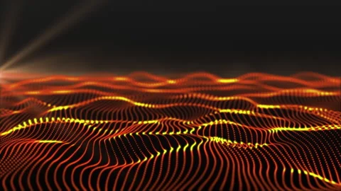 Orange fire abstract digital waves flowing on dark background with light rays Stock Footage 244339190