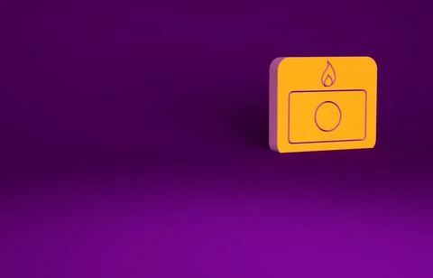 Orange Fire alarm system icon isolated on purple background. Pull danger fire 스톡 일러스트