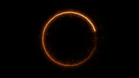 Orange fire circle portal visual bright molten edge, dark center space, and drif Stock Footage 340527694