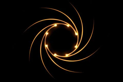 Orange fire comet light flying in circle. Shining lights in motion with parti Stock Illustration