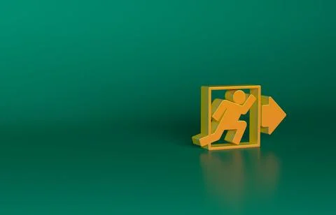 Orange Fire exit icon isolated on green background. Fire emergency icon Ilustración de archivo