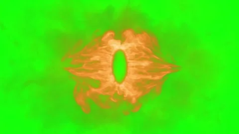 Orange fire explosion ring expanding against a vibrant green background Видео 345627493