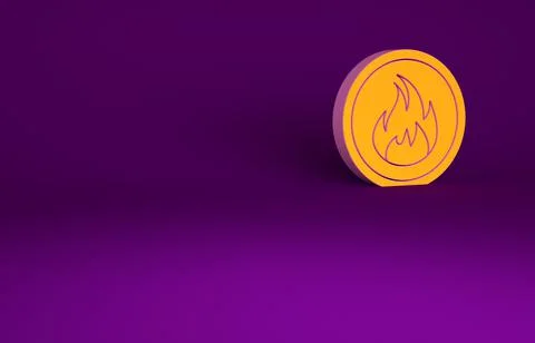 Orange Fire flame icon isolated on purple background. Minimalism concept. 3d  Stock Illustration