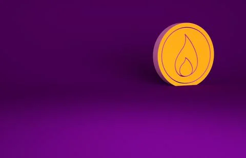 Orange Fire flame icon isolated on purple background. Minimalism concept. 3d  Stock Illustration
