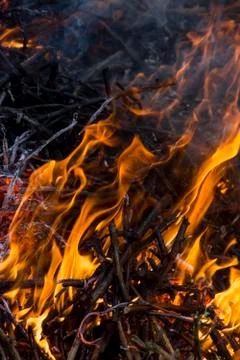 Orange fire flames, vertical Stock Photos