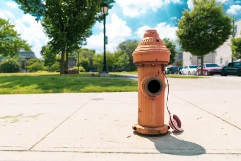 Orange Fire Hydrant Missing Cap Stock Photos