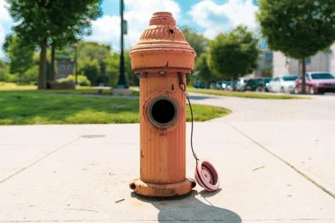 Orange Fire Hydrant Missing Cap Stock Photos