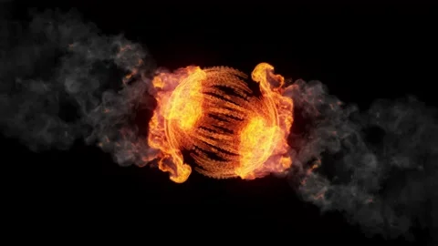 Orange Fire Plasma Energy Sphere Collision With Smoke and Glowing Particle Stock Footage 335833065