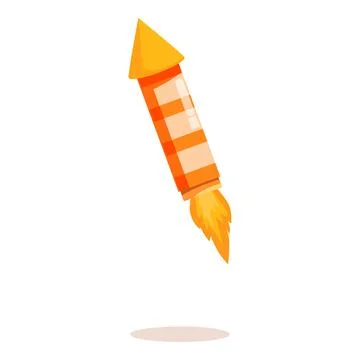 Orange firework rocket flying with fire, celebrating with pyrotechnics Stock Illustration