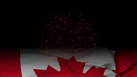 Orange fireworks exploding over waving national flag background with displays Stock Footage 343805109