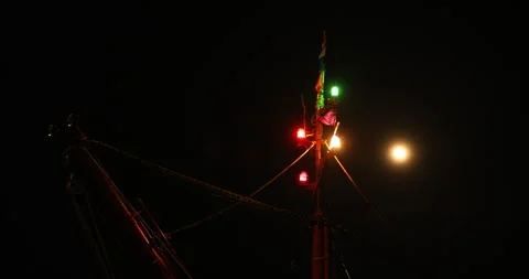 Orange Flag on Boat Night Stock Footage 279953717