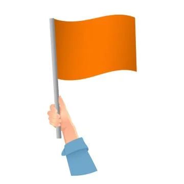Orange flag in hand icon Stock Illustration